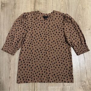 Lucky Brand Women’s Small Brown Cheetah 3/4 Puff Sleeve Top